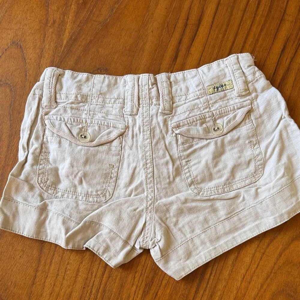 Tyte Girls Linen Cotton Utility Shorts Size 7 Beige Tan Pocket Summer Casual
